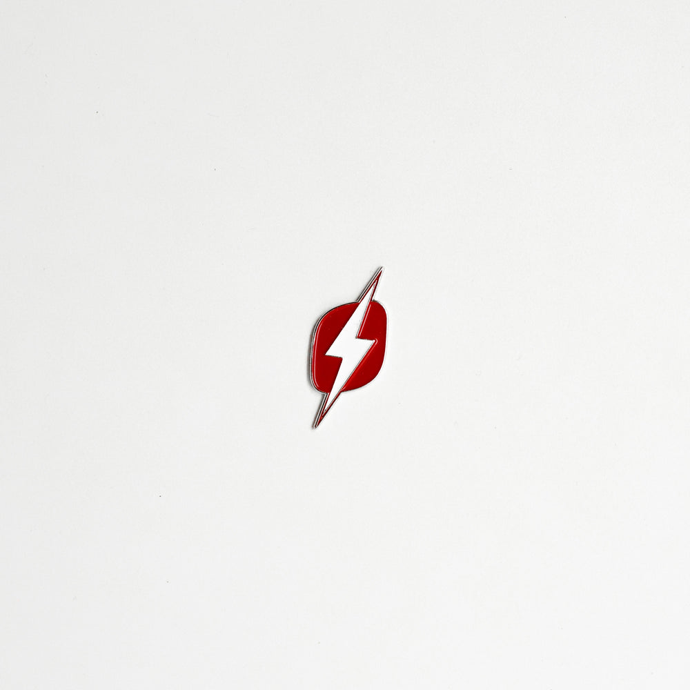 Red lightning bolt symbol on a white background